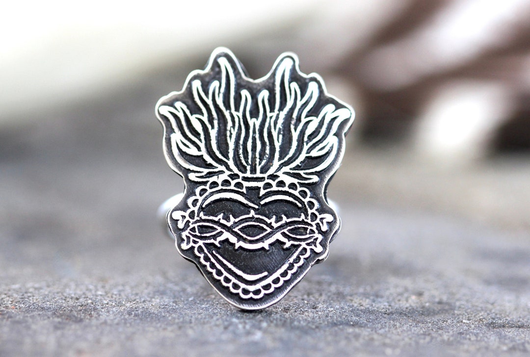 Sacred Heart Ring Sterling Silver Sacred Heart of Jesus Milagro Ring ...