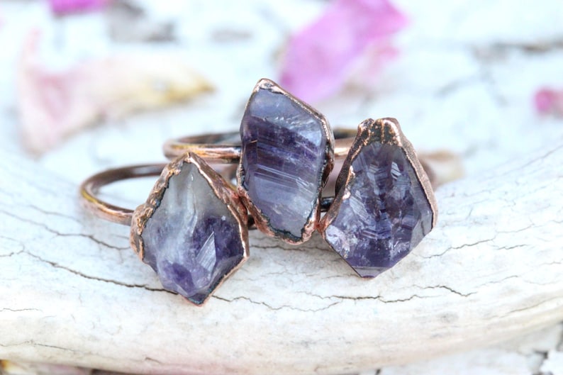 Raw Amethyst Ring Raw Crystal Ring Raw Crystals and Stones Birthstone Ring Amethyst Crystal Ring Raw Stone Ring Amethyst Jewelry image 4