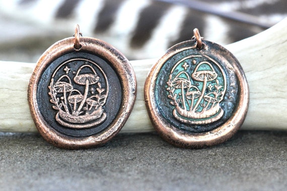 Wax Seal Necklace Mushroom Necklace Magic Mushroom Pendant Necklace Woodland Necklace Mushroom Jewelry Copper Coin Necklace Wax Seal Jewelry
