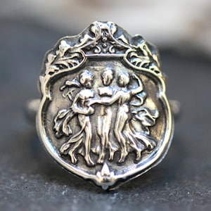Sterling Silver Goddess Ring Three Graces Ring Greek Goddess Ring Silver Statement Ring Three Fates Charites Ring Greek Mythology Ring