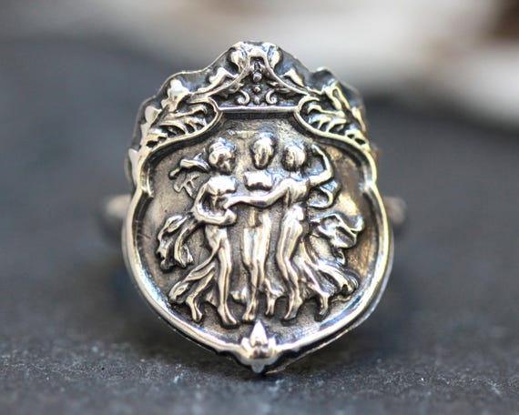 Sterling Silver Goddess Ring Three Graces Ring Greek Goddess Ring Silver Statement Ring Three Fates Charites Ring Greek Mythology Ring