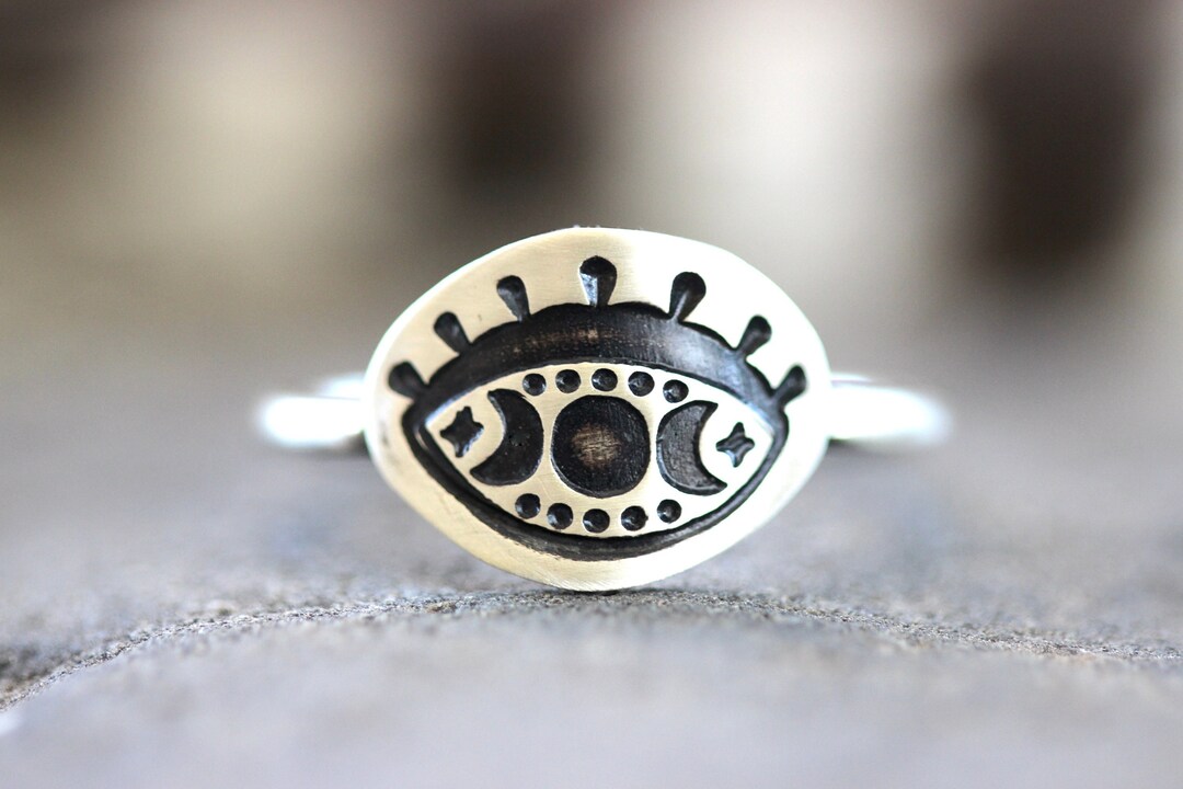 Eye Ring Sterling Silver Evil Eye Ring All Seeing Eye Ring Moon Phase ...