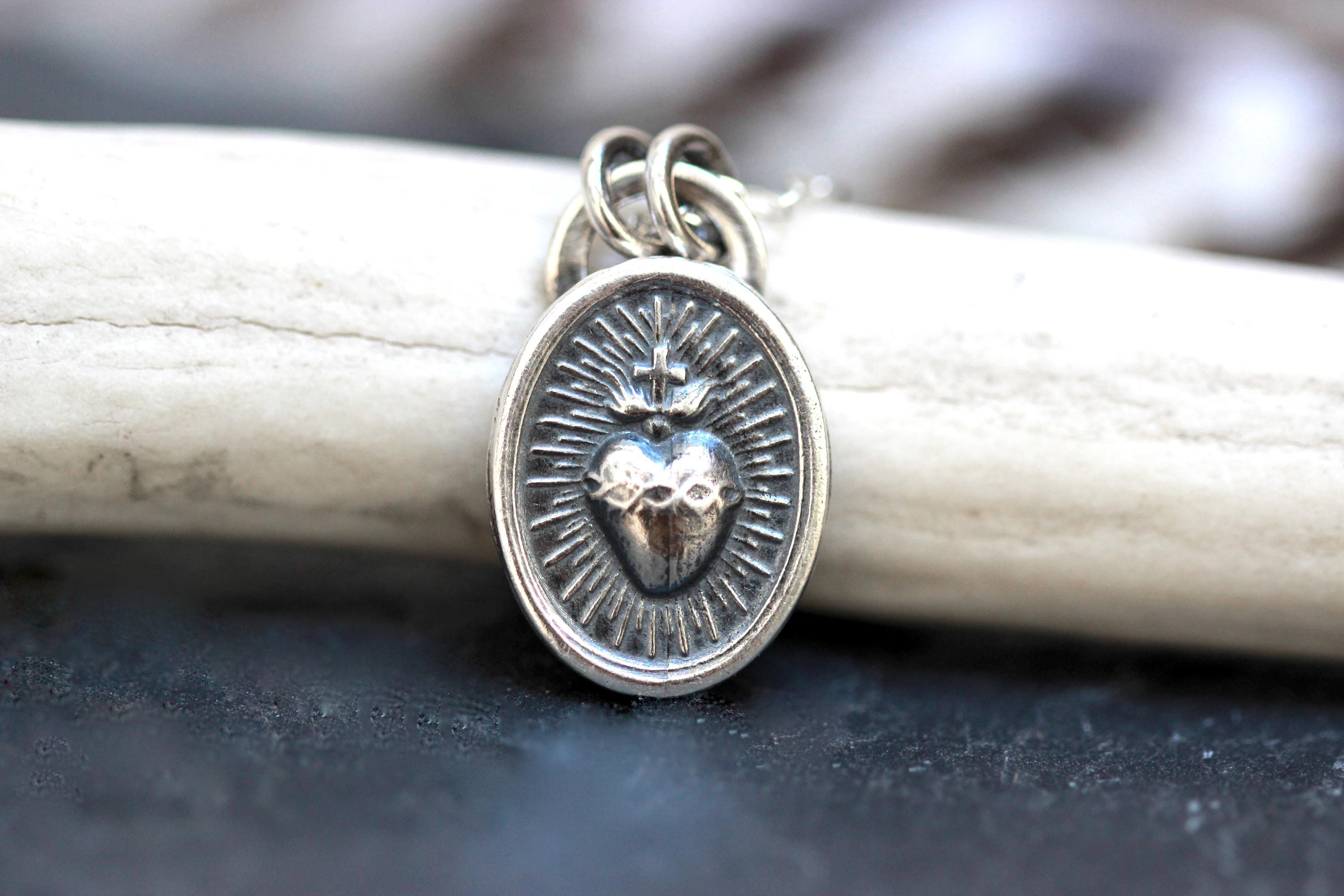 Sacred Heart Necklace Sterling Silver Sacred Heart of Jesus Catholic ...