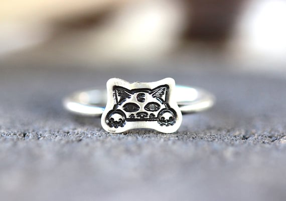 Sterling Silver Cat Ring Moon Cat Ring Crescent Moon Ring Kitty Ring Cat Jewelry Cat Lover Ring Mystic Style Cat Witch Ring Witch Jewelry