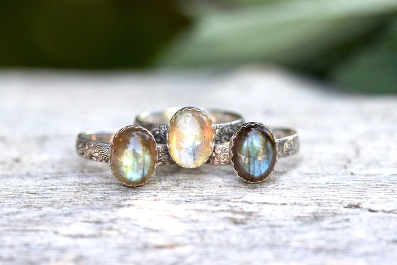 Labradorite Ring Sterling Silver Labradorite Stacking Ring - Etsy