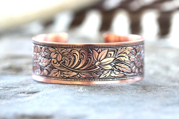 Natures Healing Beauty Floral Copper Cuff Womens Bracelet
