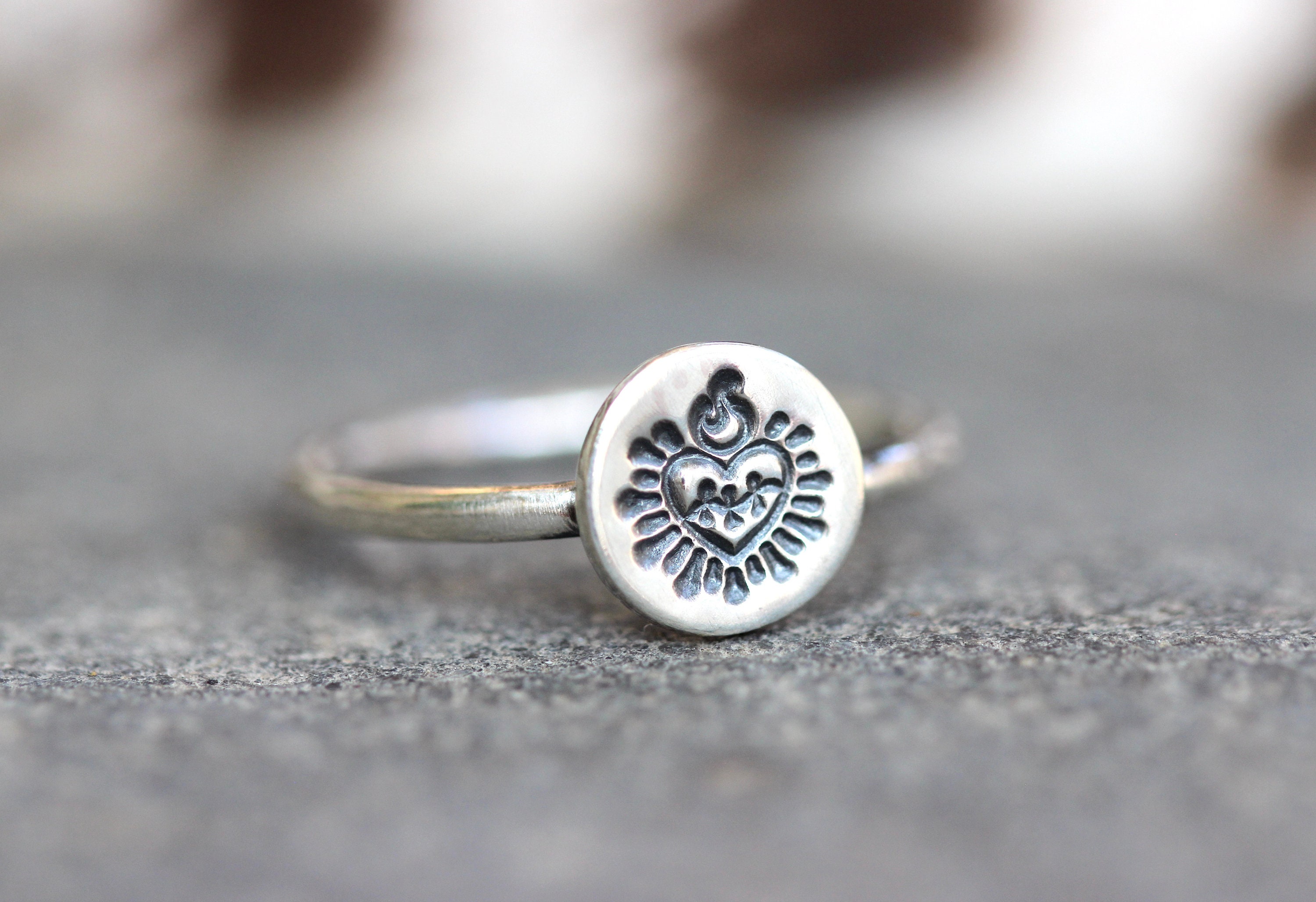 Sacred Heart Ring Sacred Heart Jewelry Heart Stacking Ring | Etsy