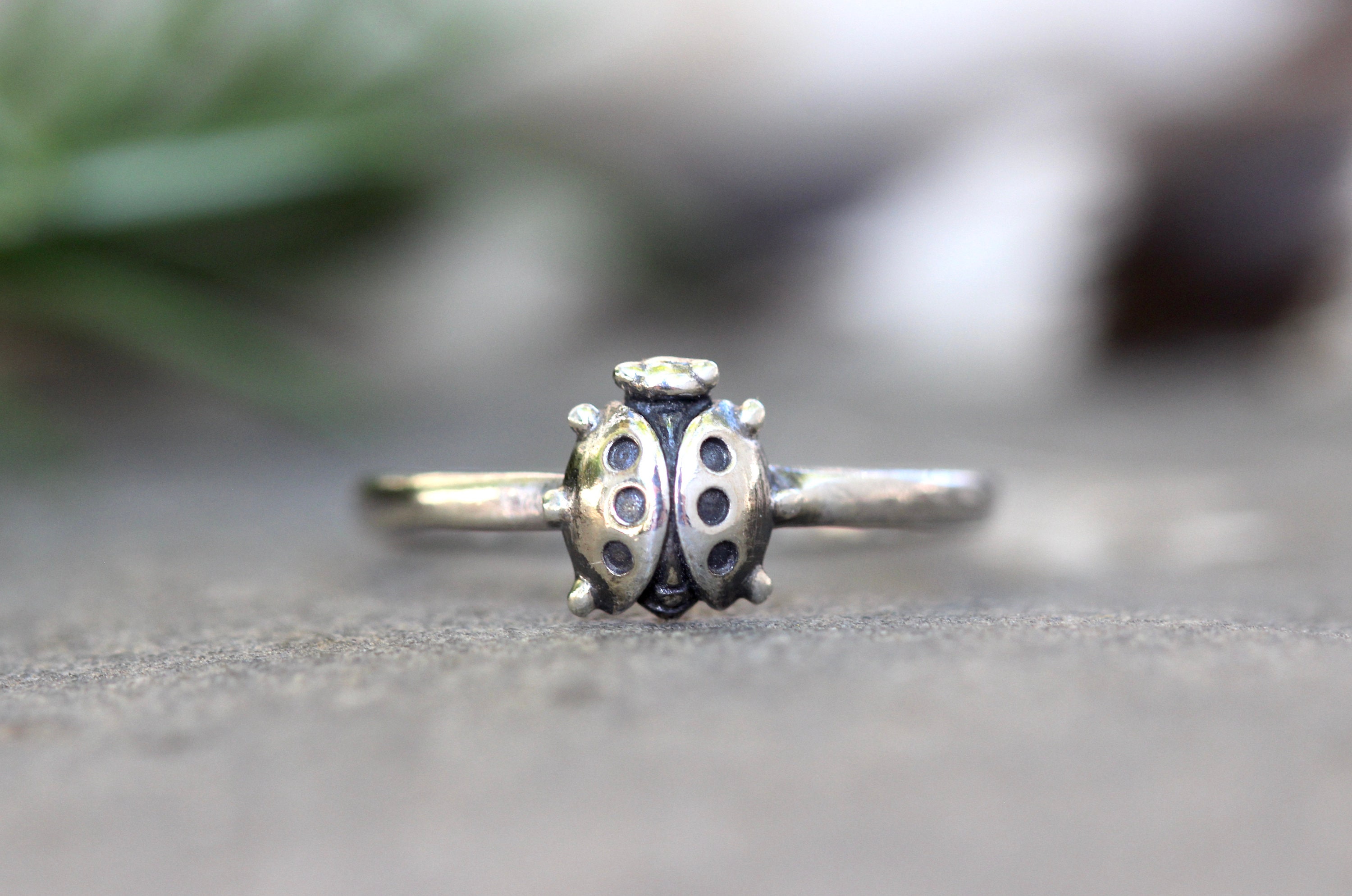 ☆TATIANA☆ Silver 925 Simple Ladybug Ring CR0494 Sterling Silver Tiny Ladybug Ring, Silver Ring, Bug Ring