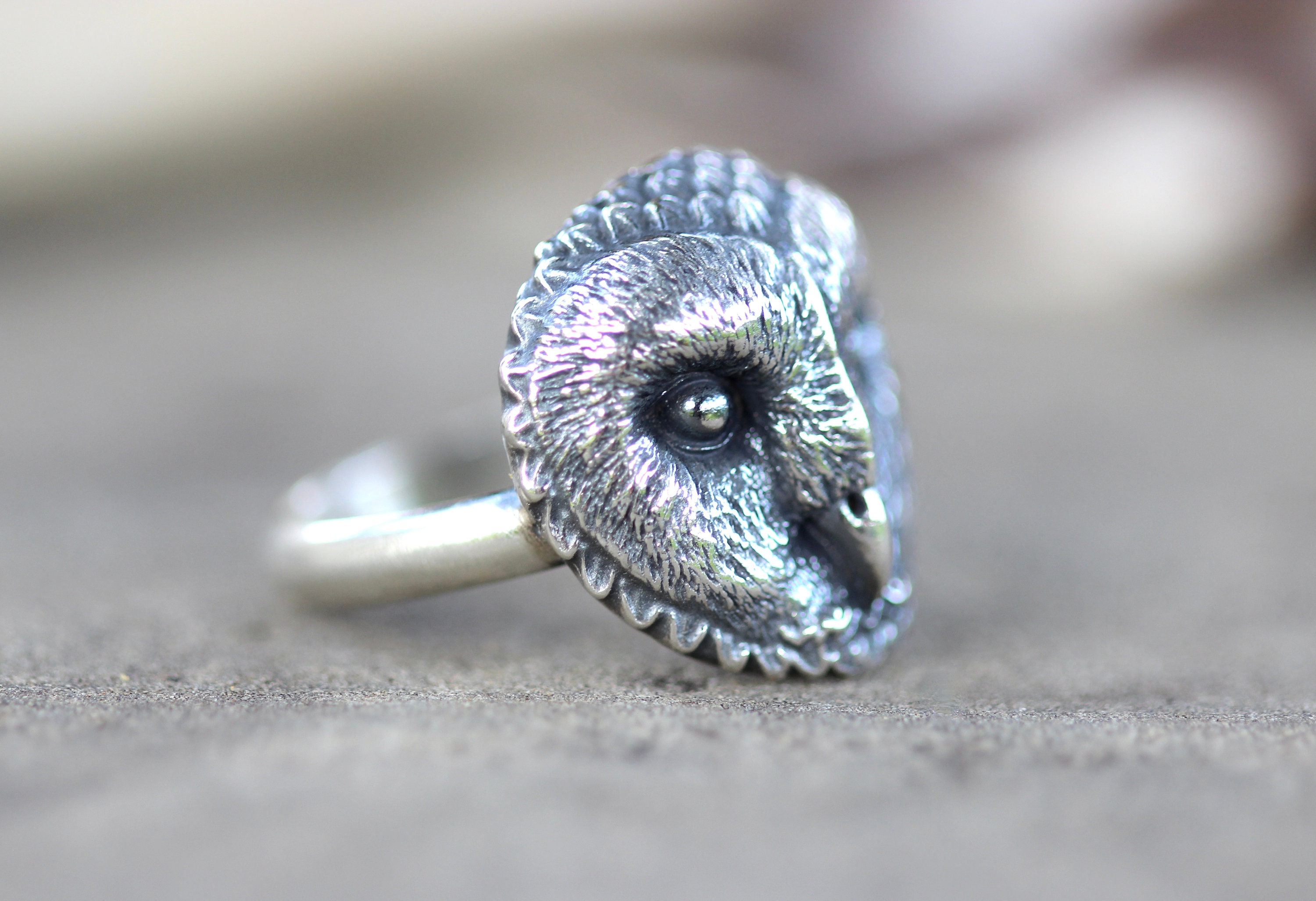 Owl Ring Sterling Silver Barn Owl Ring Owl Jewelry Owl Face Ring ...