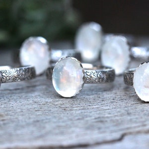 Rainbow Moonstone Ring Sterling Silver Moonstone Ring Moonstone Stacking Ring image 10