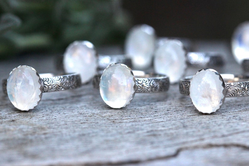 Rainbow Moonstone Ring Sterling Silver Moonstone Ring Moonstone Stacking Ring image 10