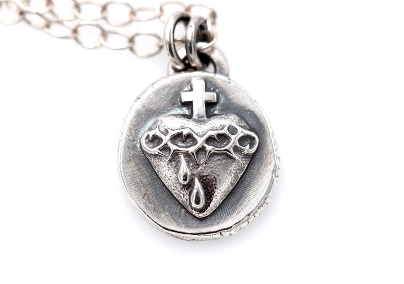Sacred Heart Necklace Sterling Silver Sacred Heart of Jesus Catholic ...