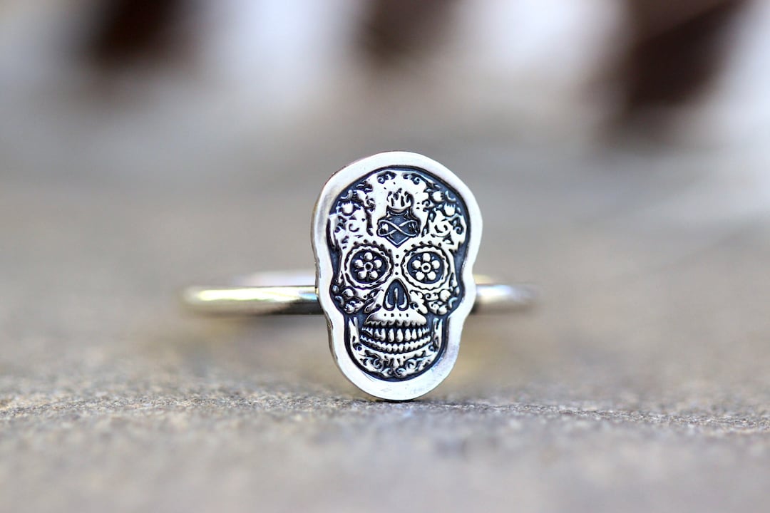 Sugar Skull Ring Sterling Silver Skull Ring Sugar Skull Ring for Women Sacred Heart Ring Witch Ring Day of the Dead Ring Dios De Los Muertos Etsy