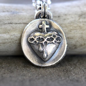 Sacred Heart Necklace Sterling Silver Sacred Heart of Jesus Catholic ...