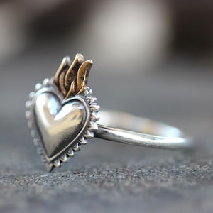 Sacred Heart Ring Sacred Heart Jewelry Heart Milagro Ring Flaming Heart ...