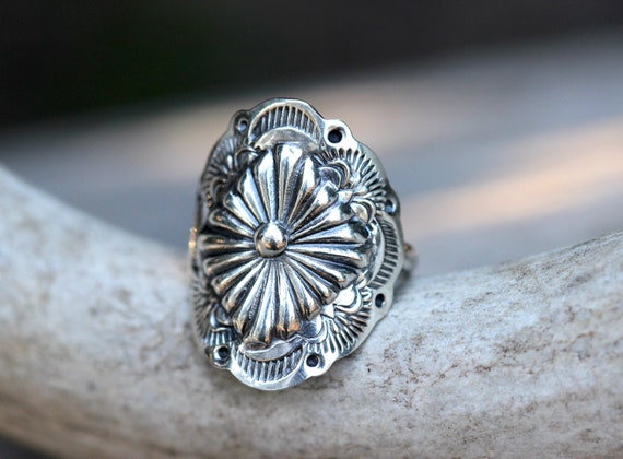 Silver Concho Ring Sterling Silver Shield Ring Southwestern