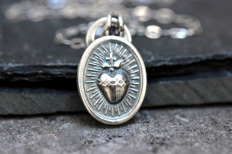 Sacred Heart Necklace Sterling Silver Sacred Heart of Jesus Catholic ...