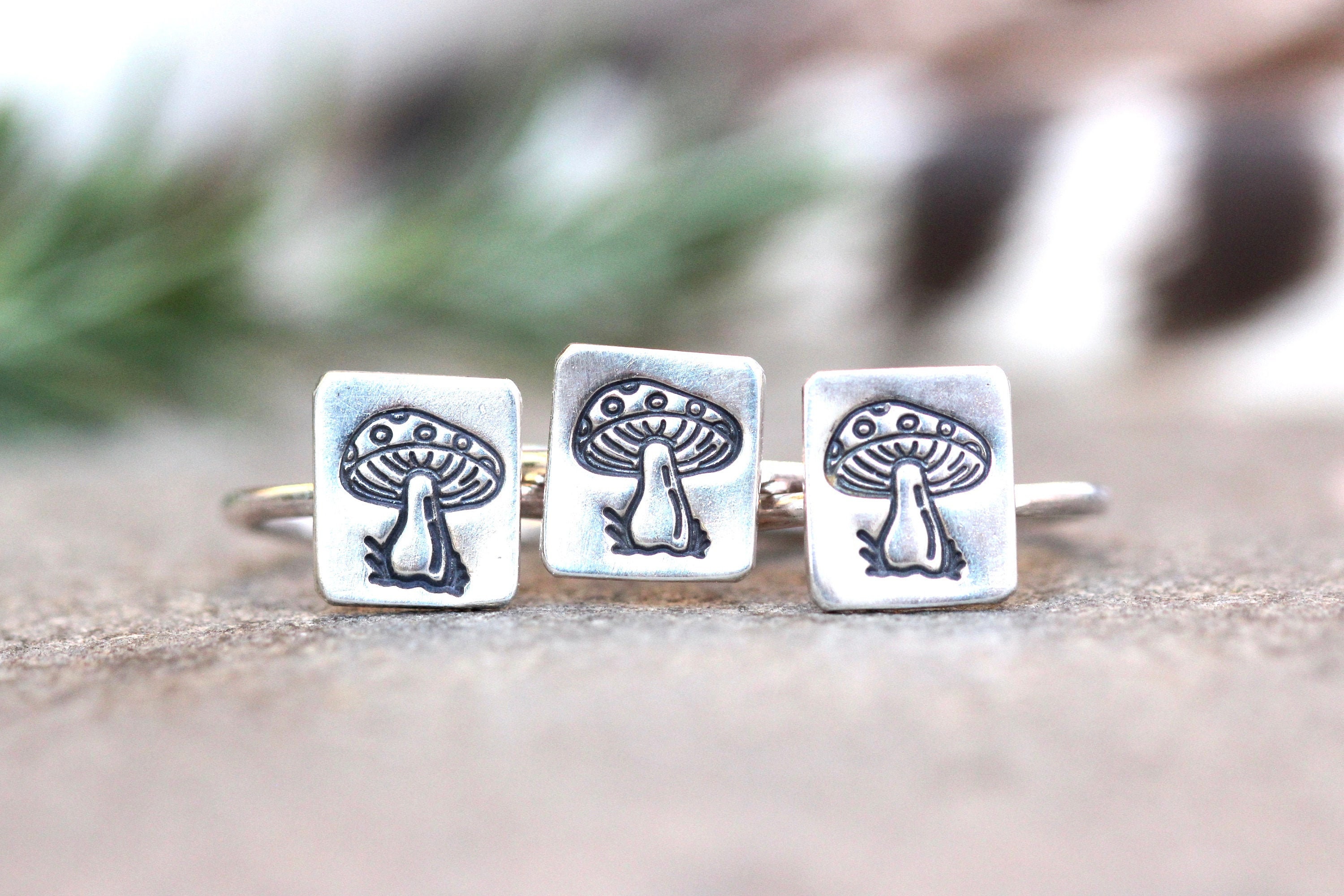 Bague Champêtre En Argent Massif – Style Champignon – Fait Main – Taille Ajustable