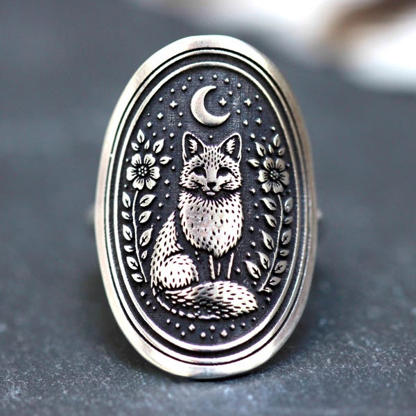 Celestial Fox Saddle Ring - Sterling Silver Woodland Ring - Forest Fox Ring - Nature Lover Jewelry - Celestial Jewelry