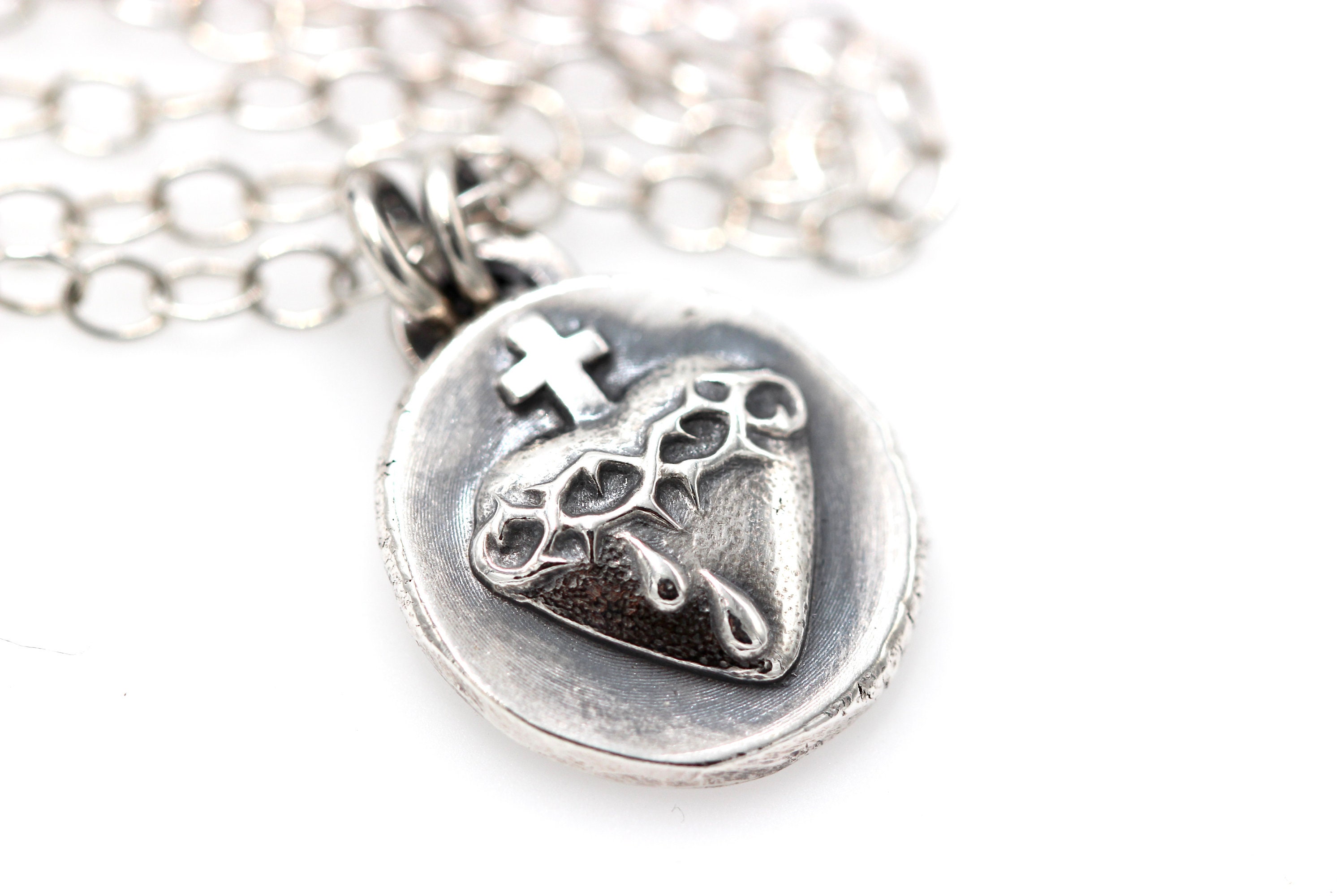 Sacred Heart Necklace Sterling Silver Sacred Heart of Jesus Catholic ...