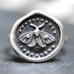 Sterling Silver Moth Ring Butterfly Ring Wax Seal Ring Silver Moth Jewelry Witch Ring Wax Seal Jewelry Moon Moth Ring Night Moth Ring