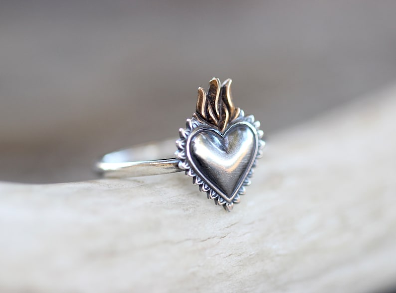 Sacred Heart Ring Sacred Heart Jewelry Heart Milagro Ring - Etsy