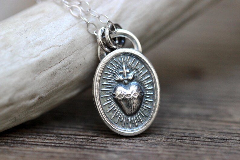 Sacred Heart Necklace Sterling Silver Sacred Heart of Jesus Catholic ...