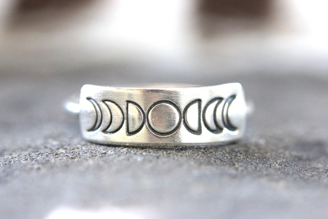 Silver Moon Rings Sterling Silver Moon Phase Ring — Celestial Stacking Ring, Lunar ...