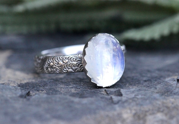 Sterling Silver Ring Beautiful Rainbow Moonstone And Lapis Floral Ring Rainbow Moonstone Ring Silver Floral Ring Lapis Ring