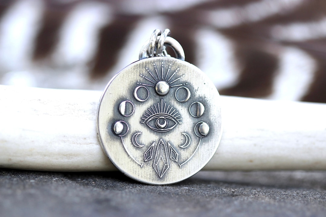Sterling Silver Moon Necklace Celestial Moon Phase Necklace Witch ...