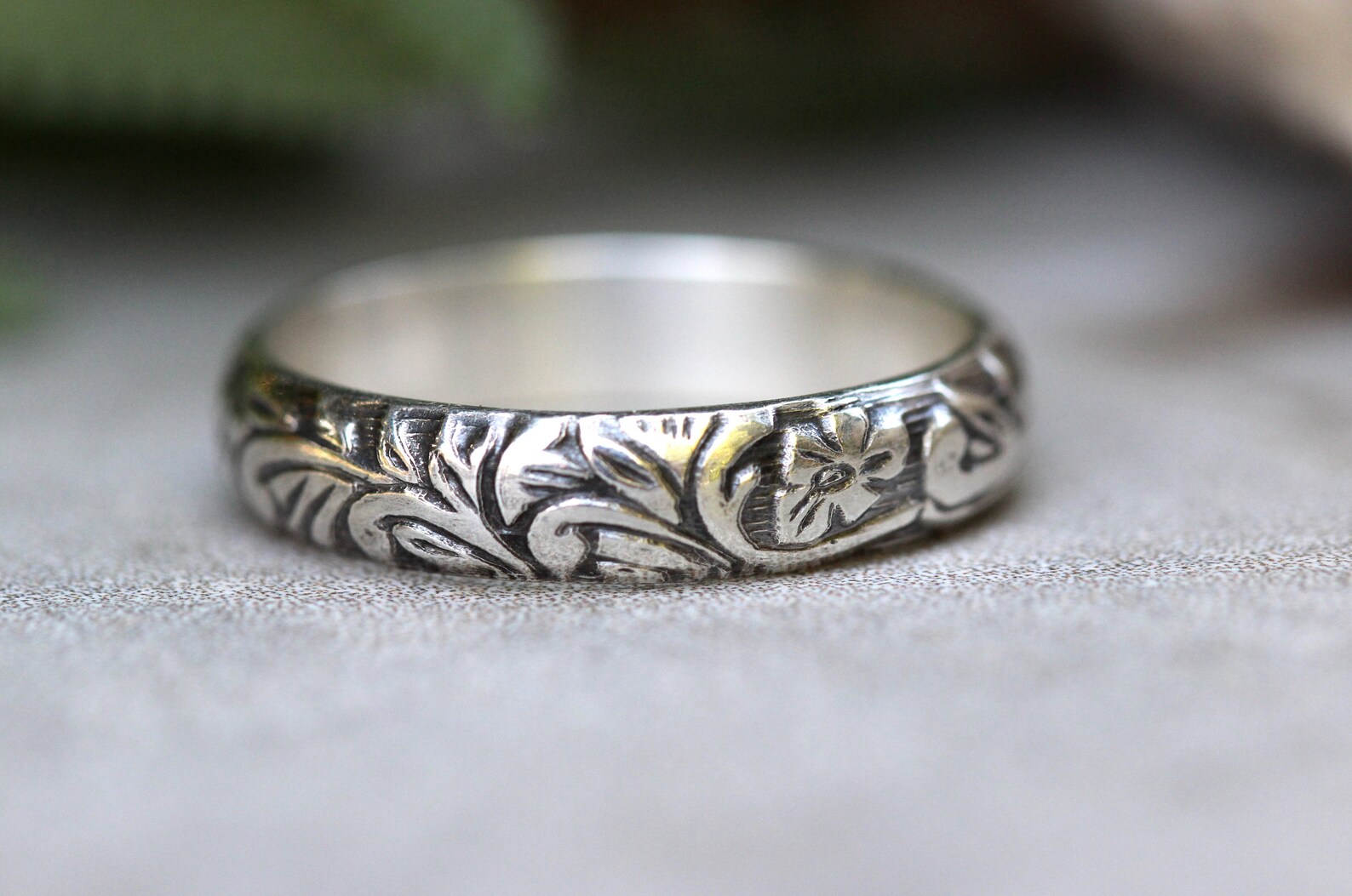 Silver Stacking Ring Floral Ring Band Silver Flower Ring | Etsy