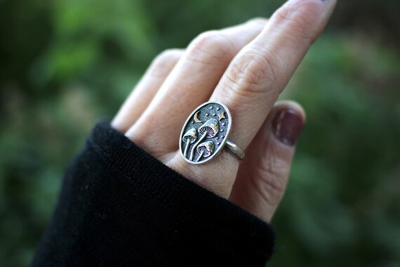 Anello a forma di fungo in pietra di luna in argento sterling, anello