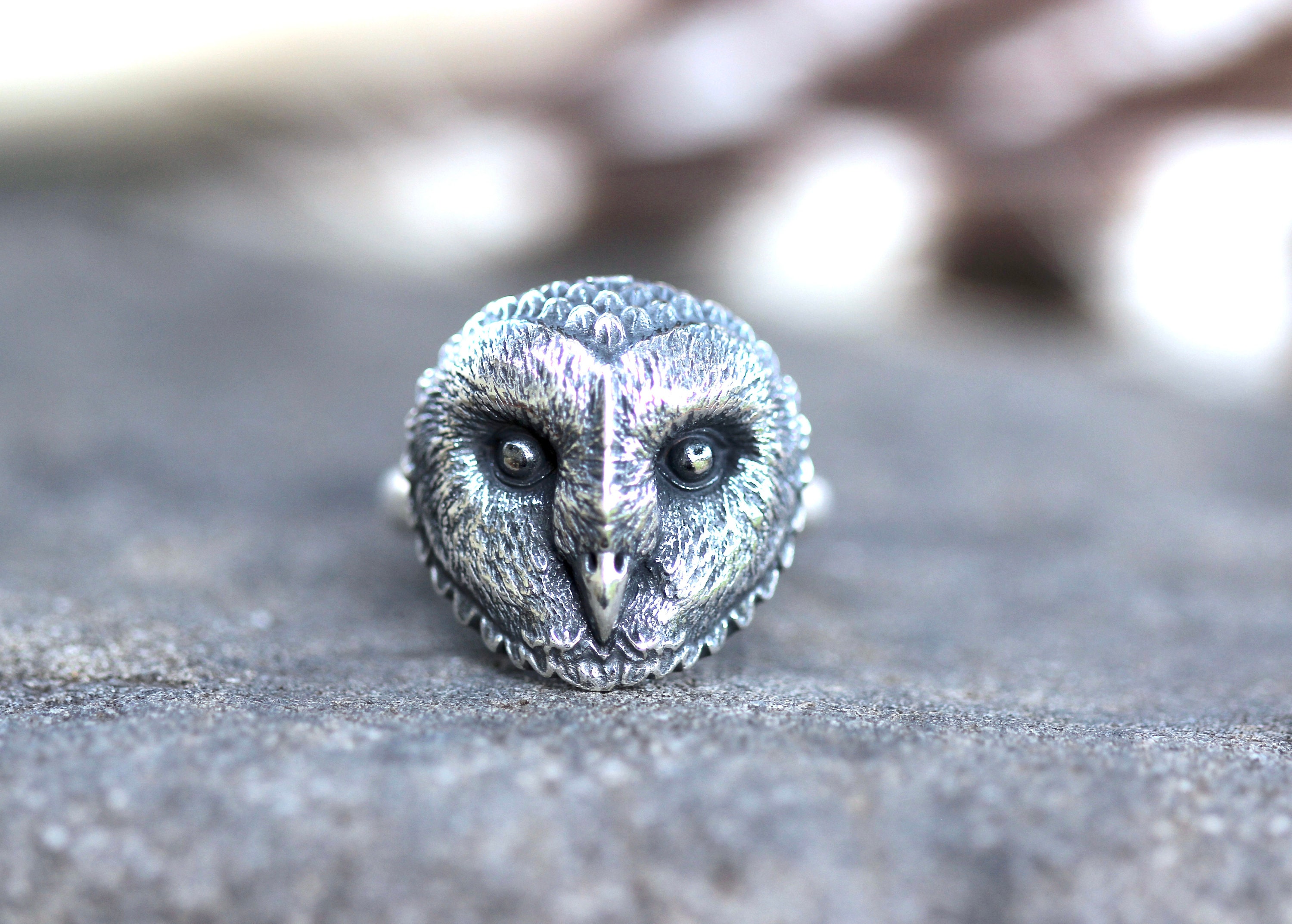 Owl Ring Sterling Silver Barn Owl Ring Owl Jewelry Owl Face Ring ...