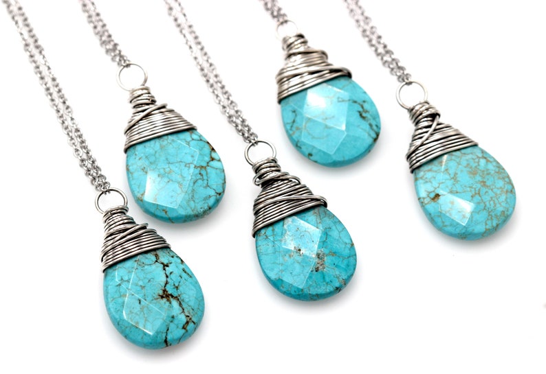 Long Turquoise Necklace Long Layering Necklace Large Stone Necklace Silver Turquoise Magnesite Necklace Turquoise Pendant Necklace