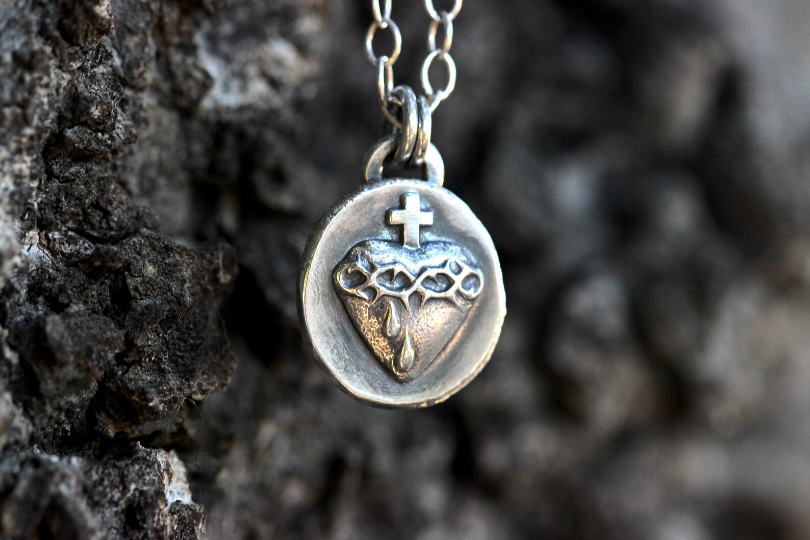Sacred Heart Necklace Sterling Silver Sacred Heart of Jesus Catholic ...