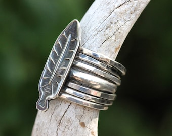 Sterling Silber Feder Ring Sterling Silber Ring Sterling Silber Feder Stapel Ring Boho Ring Boho Ring Natur Ring Natur Schmuck