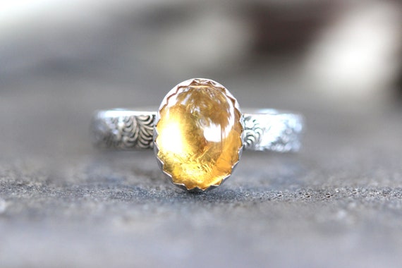 Silver Citrine Ring Sterling Silver Citrine Ring November Birthstone Silver Stacking Ring Floral Ring Gemstone Ring November Birthday