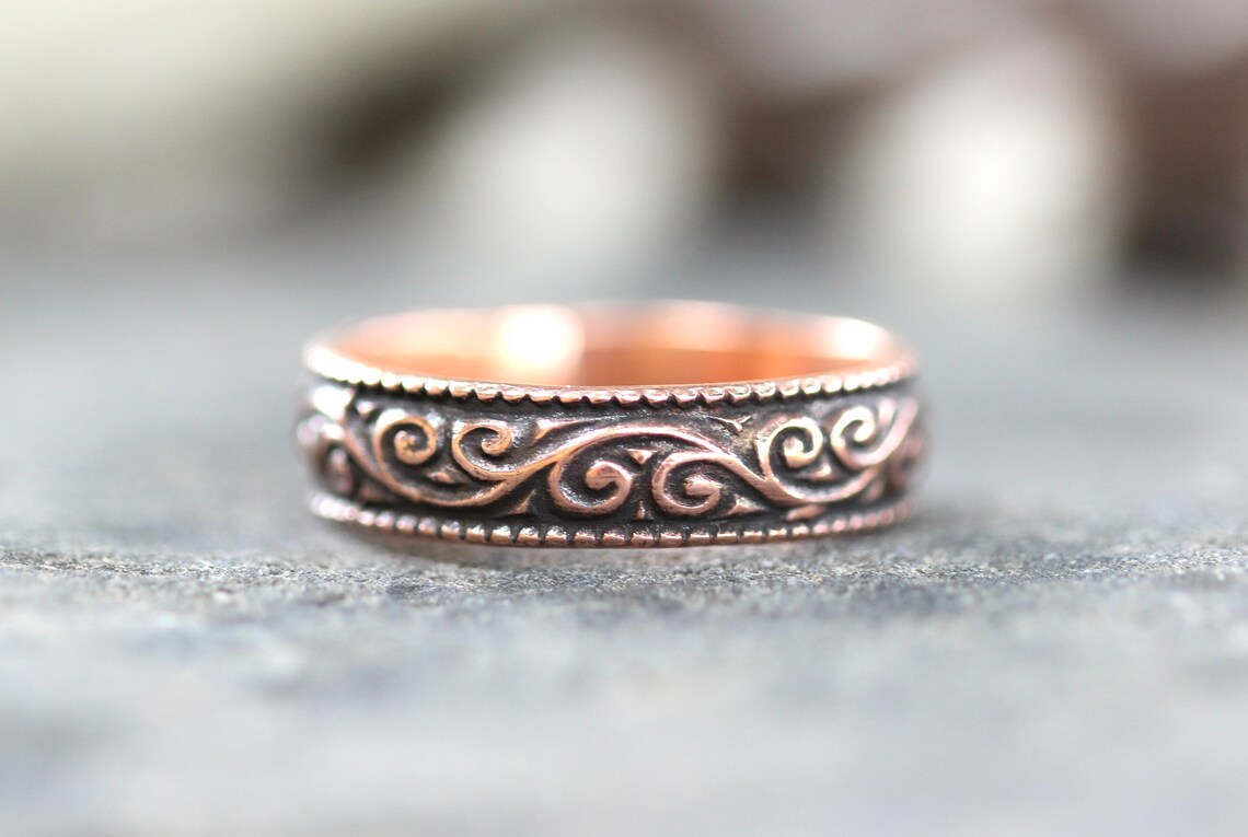 Coppercraft Rings Copper Ring Copper Thumb Ring Swirl Pattern Ring Thick Ring Band Copper ...