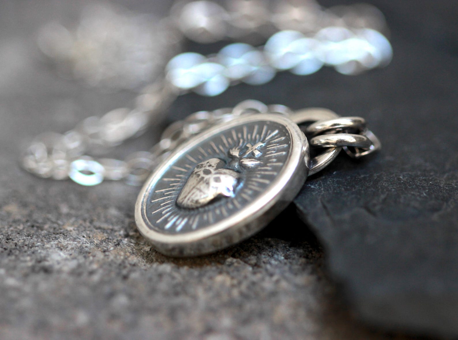 Sacred Heart Necklace Sterling Silver Sacred Heart of Jesus Catholic ...