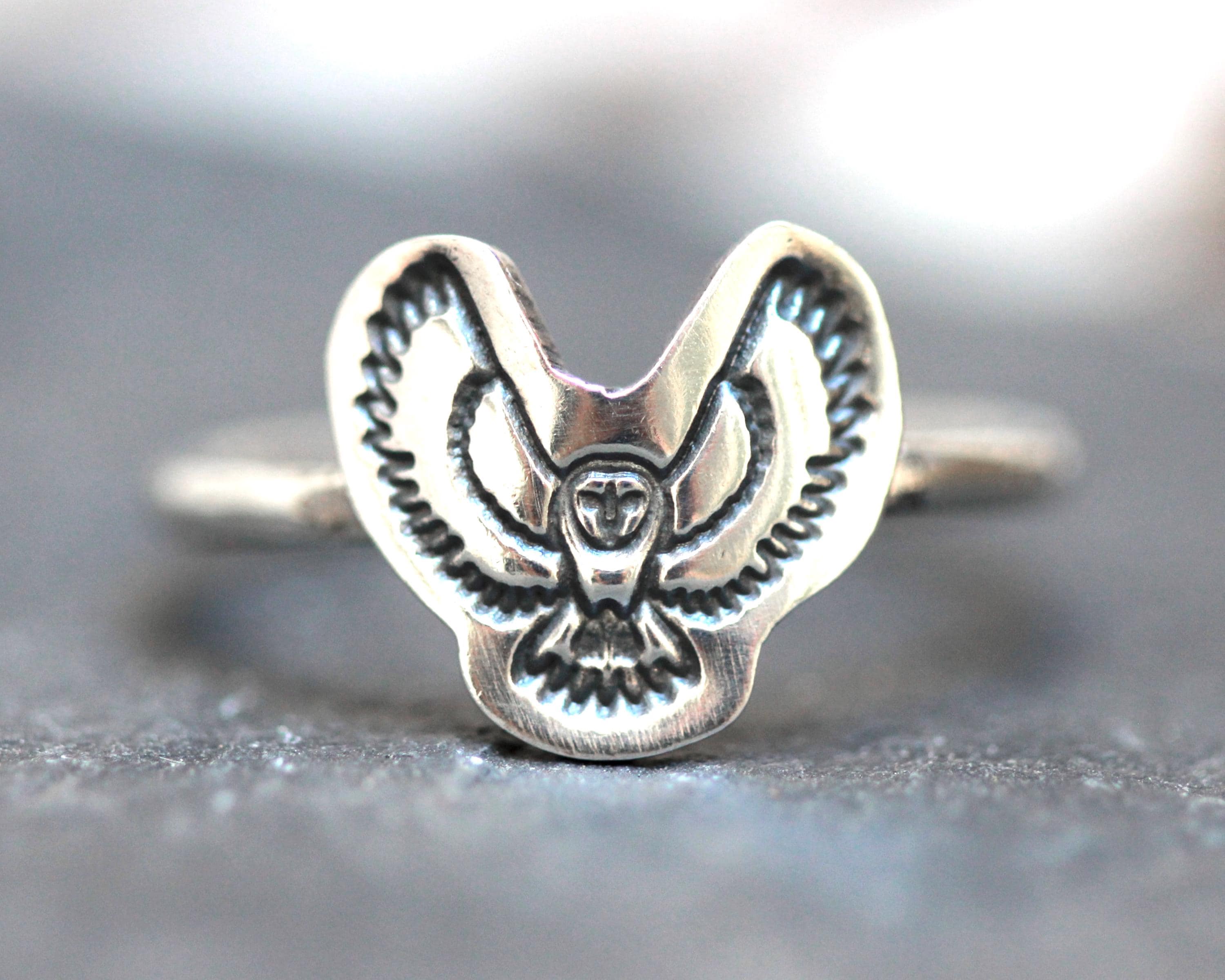 Sterling Silver Owl Ring Flying Owl Ring Owl Jewelry Barn Owl Ring Woodland Ring Nature Lover Ring O