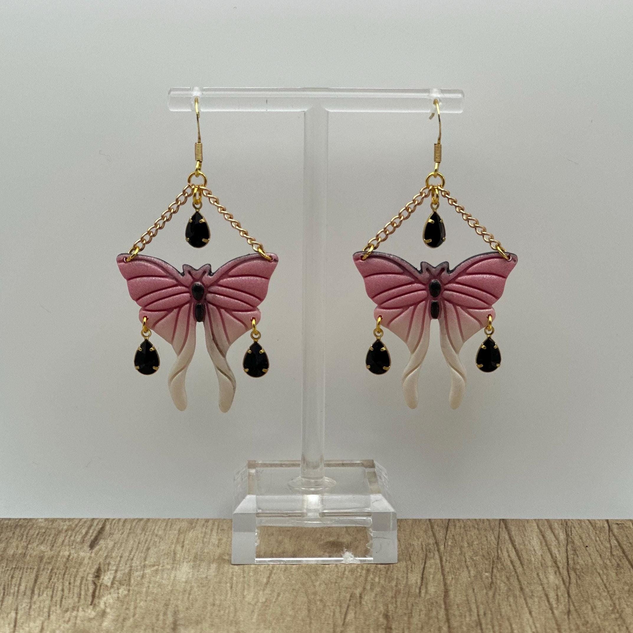 Pink Gradient Luna Moth Earrings