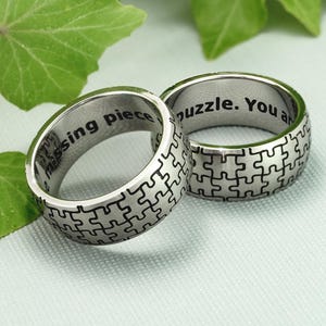 Autism Awareness Puzzle Ring: Engraved Stainless Steel Band