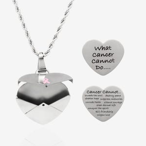 Pink Ribbon Heart Locket Necklace: Cancer Survivor Gift, Stainless Steel