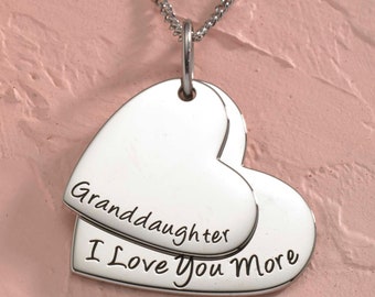 Granddaughter Heart Pendant Necklace: Engraved Stainless Steel Family Jewelry