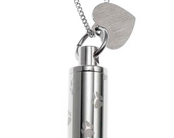 Pet Memorial Urn Necklace: Engraved Paw Print Keepsake