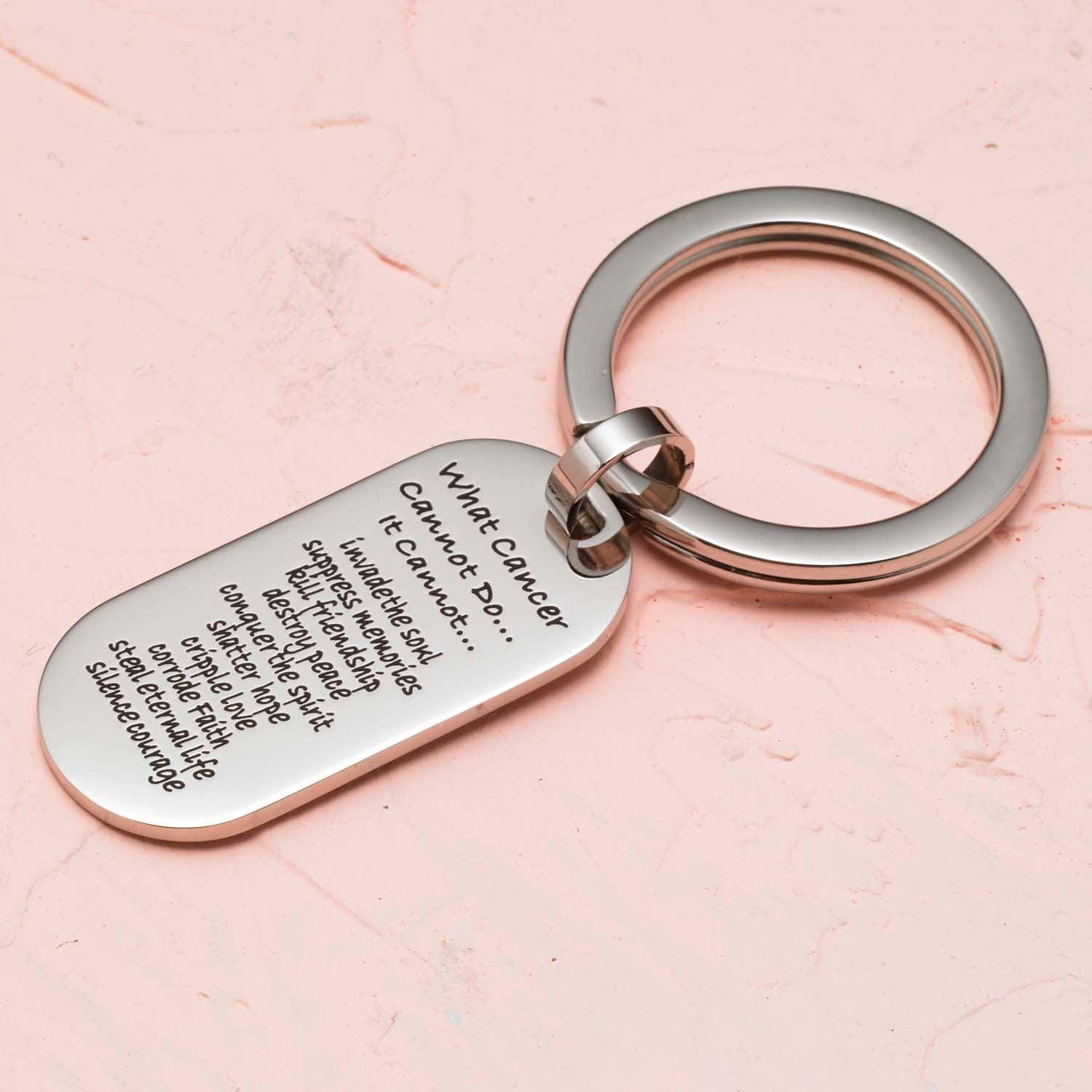 Engraved Cancer Support Keychain: Stainless Steel, Uplifting Message