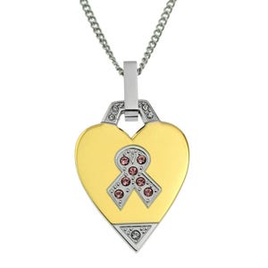 Pink Ribbon Heart Pendant: Gold Cancer Awareness Jewelry