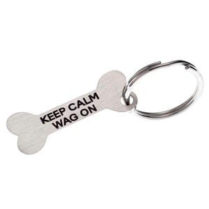 Hundeknochen Schlüsselanhänger: Keep Calm Wag On, Edelstahl Schlüsselring