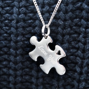 Autism Puzzle Piece Inspirational Necklace for Autism Awareness Jewelry Gift Personalize with Engraved Name or Date Autistic Heart Charm