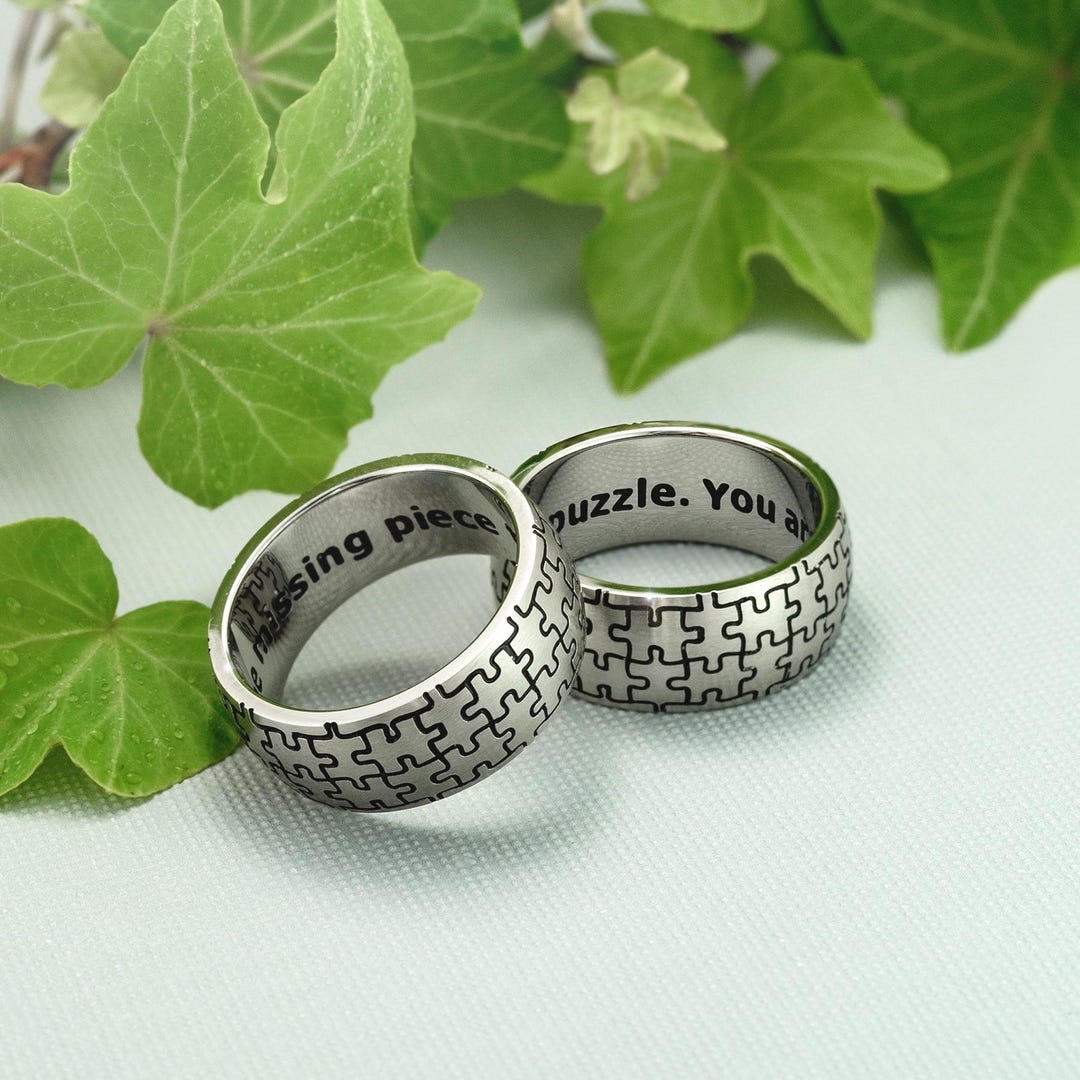 Autism Awareness Puzzle Ring, Stainless Steel Band, Engraved Message - Etsy